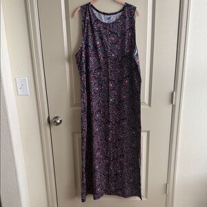 Lands' End Navy and Pink Patterned Maxi Dress in 2X